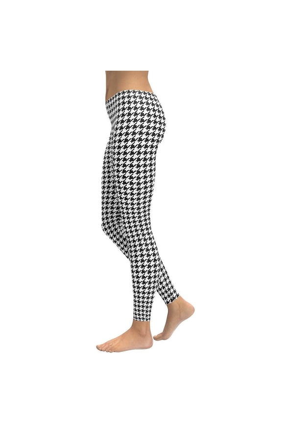 Black & White Houndstooth Print Leggings Size: S for Women | FIERCEPULSE
