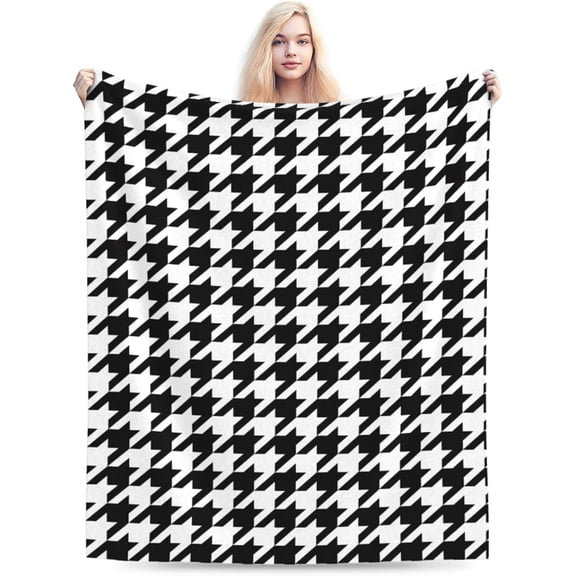 Black White Houndstooth Throw Blanket Ultra Soft Warm All Season Decorative Fleece Blankets for Bed Chair Car Sofa Couch Bedroom 60"X50"