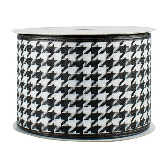 Black White Houndstooth Wired Ribbon - 2 1/2" x 10 Yards, Easter, Wreath, Halloween, Christmas