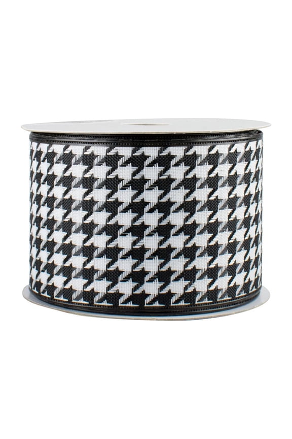 Black White Houndstooth Wired Ribbon - 2 1/2" x 10 Yards, Easter, Wreath, Halloween, Christmas