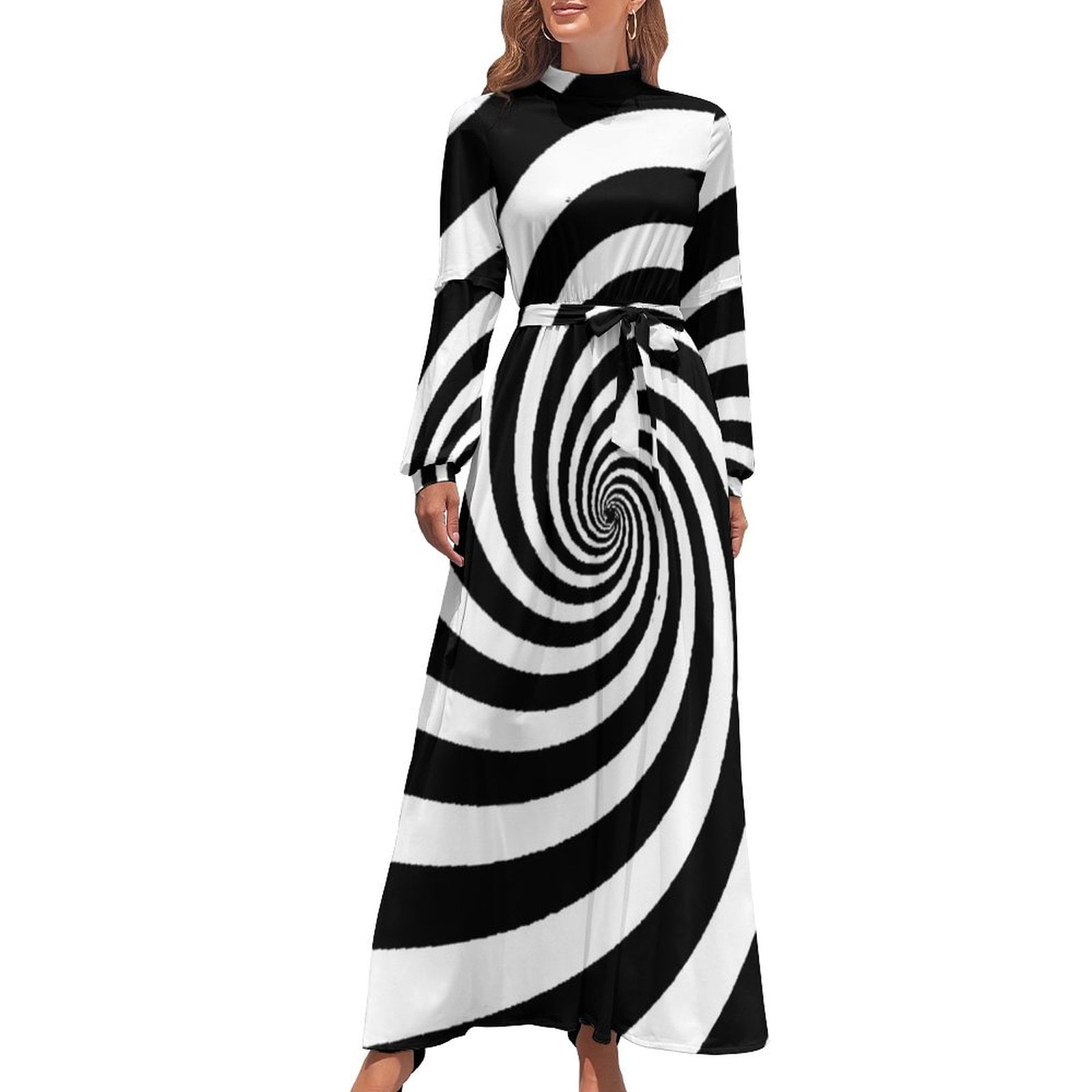 Black & White Hypnosis Swirl Long Dress summer dresses ladies 2024