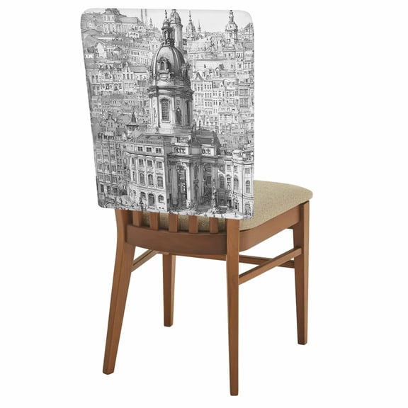 Black and White Illustration Chair Covers Set of 1 European Classical Architectural Chair Back Covers Stretch Removable Washable Slipcovers Protector for Dining Room Kitchen Party Decor