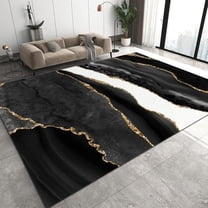 Black White Ink Painting Area Rug, Abstract Gradient Gold Lines Large Soft Indoor Washable Rug, Non-Slip Machine Washable Floor Carpet For Living Room Kitchen Bedroom 1x2ft