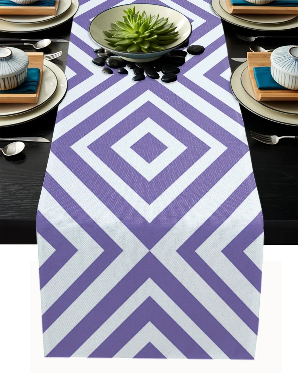 Black White Irregular Geometry Table Runner Modern Wedding Decorations 