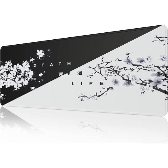 Black and White Japanese Cherry Tree Blosson Mouse Pad(31.5×11.8×0.12 inch)Extended Large Mouse Mat Desk Pad, Stitched Edges Mousepad,Non-Slip Rubber Base,Gaming Mouse Pad for Gamer,Office & Home.