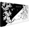 thumbnail image 1 of Black White Japanese Mouse Pad 35.4 X 15.7 Inch XXL Cherry Blossom Death Life Full Desk Mousepad Extended Large Non-Slip Rubber Base Big Keyboard Mat with Stitched Edges for Gaming and Office, 1 of 6
