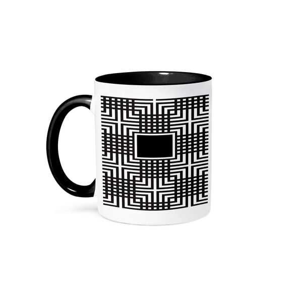 3drose, Black White Japanese Print Designer Pattern, 15oz Two-tone Black Mug
