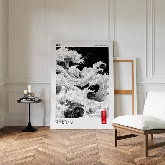 Black White Japanese Wave Minimal Wall Art Unframed Paper Print