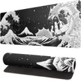 thumbnail image 1 of Black and White Japanese Waves Sea Dragon Gaming Mouse Pad Abstract Black Mat 31.5x11.8 Inch Sea Wave Texture Non-Slip Rubber Base Wave Mousepad Stitched Edges Keyboard Desk Pad for Office Home Game, 1 of 6