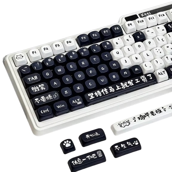 Black White Keycaps Off Work Theme 135keys Customization For Mechanical Keyboards Switches Keycap Set
