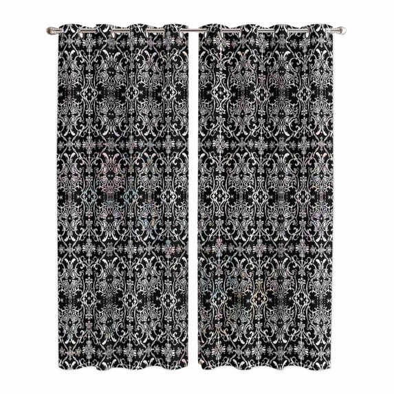 Black and White Kitchen Curtains 84 Inch Length, Modern Moroccan Geometric Abstract Art Grommet Top Bedroom Living Room Curtains, Light Filtering Cafe Curtain Drapes 2 Panels Set 84''x84''