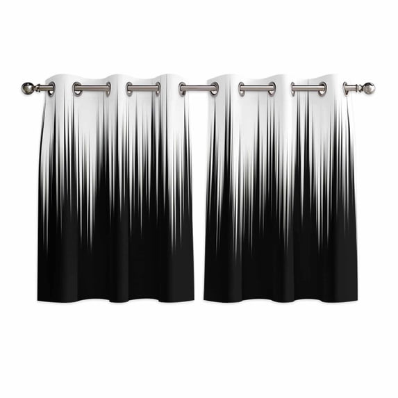 Black White Kitchen Curtains Window Panels, Modern Geometric Abstract Gradient Striped Insulated Window Treatment Curtain, Grommet Curtains for Bedroom/Living Room/Bathroom, 2 Piece 42"Wx54"L