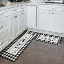 Black and White Kitchen Rugs, Buffalo Plaid Kitchen Rug, Fun Kitchen Rug with Words, Farmhouse Country Kitchen Rugs, Kitchen Runner Rugs Non-Skid Washable, Plaid Kitchen Mats for Floor Set of 2