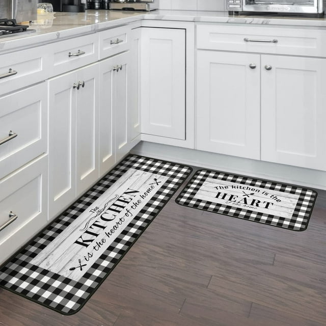 Black and White Kitchen Rugs, Buffalo Plaid Kitchen Rug, Fun Kitchen