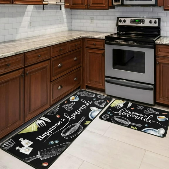 Black and White Kitchen Rugs and Mats Non-Skid Washable for Floor, Farmhouse Black and White Kitchen Decor and Accessories Kitchen Mat Set of 2, 17"x30"+17"x47"