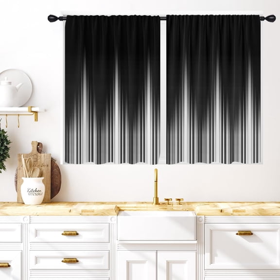 Black and White Kitchen Window Curtains 27.5 x 36 Inch Small Short Mini Cafe Rod Pocket Silver Goth Ombre Abstract for Living Bedroom Room Home Treatment Set of 2 Curtain Panels Drapes Tiers