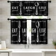 thumbnail image 1 of Black White Kitchen Window Curtains Valance and Tier Set 36 Inch Farmhouse Eat Good Laugh Often Live Well Rod Pocket Short Tier Curtain, Abstract Small Drapes for Kitchen Decor, 1 of 7