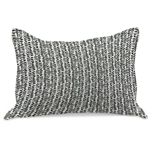 Black and White Knitted Quilt Pillowcover, Modern Grunge Botany Motif Monochrome Brush Paint Style Strokes, Standard King Size Pillow Cover for Bedroom, 36" x 20", Black White, by Ambesonne