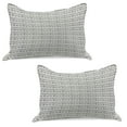 thumbnail image 1 of Black and White Knitted Quilt Pillowcover Set of 2, Grunge Composition of Oriental Geometric Motifs Triangles and Stripes, Standard Queen Pillow Sham Bedroom, 30" x 20", Black White, by Ambesonne, 1 of 1
