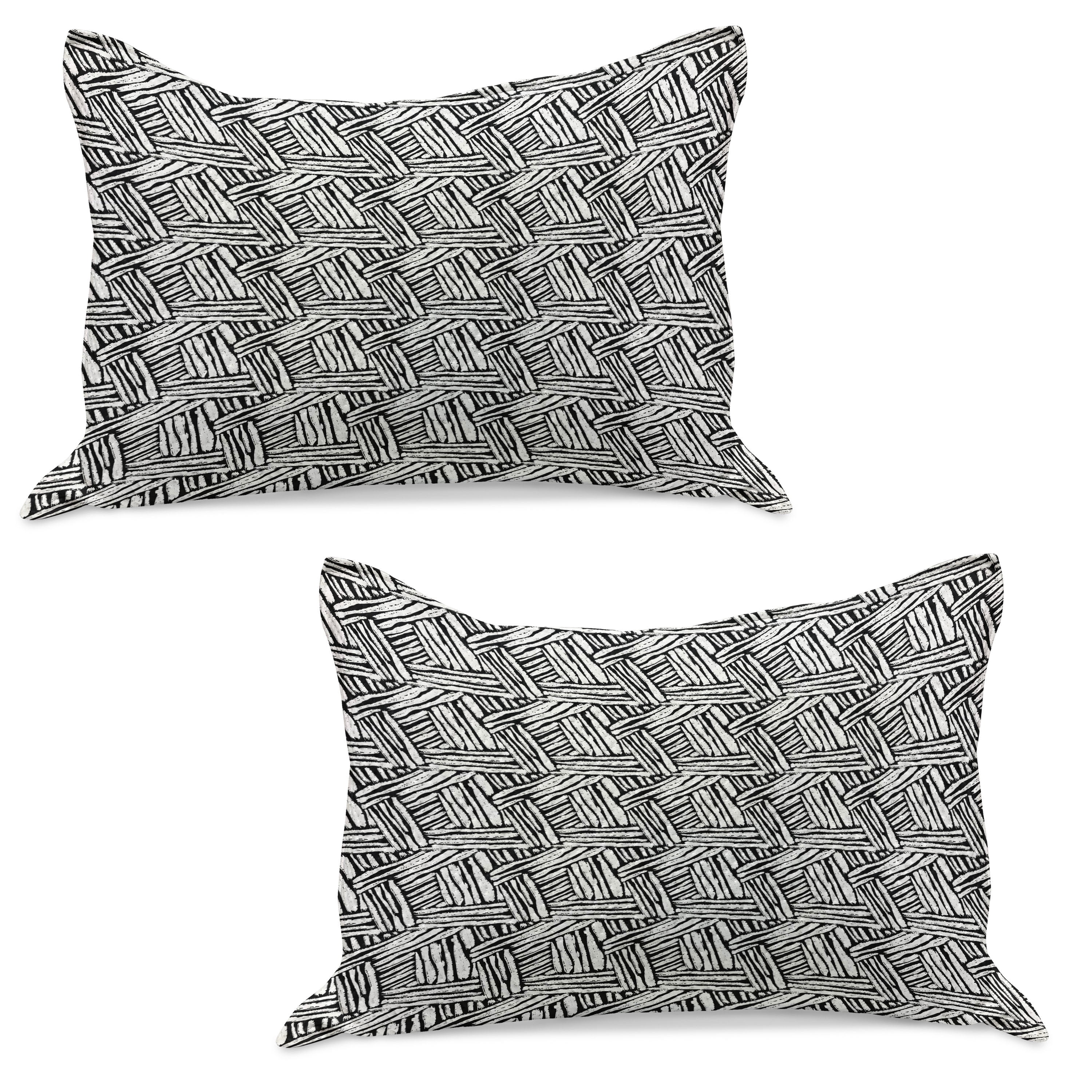 Black and White Knitted Quilt Pillowcover Set of 2, Hand Drawn Doodle ...