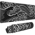 thumbnail image 1 of Black White Large Gaming Mouse Pad Mat Extended XL Japanese Anime Sea Wave Mice Pad Long Keyboard Desk Mat with Non-Slip Rubber Base for Office Laptop Computer 31.5x11.8, 1 of 6