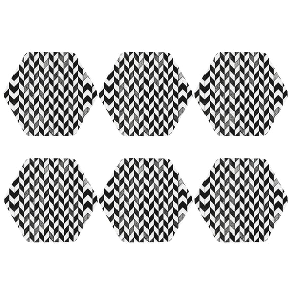 Black White Lattice Pattern Leather Drinks Coasters Suitable for Various Cups Set of 6 Hexagon