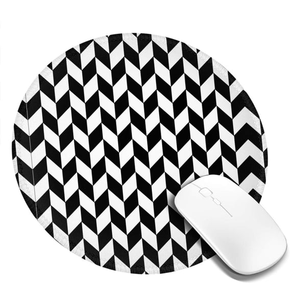 Black White Lattice Print Small Round MousePad for Wireless Computer Laptop, Office Desk Accessories 7.9 x 7.9 inch