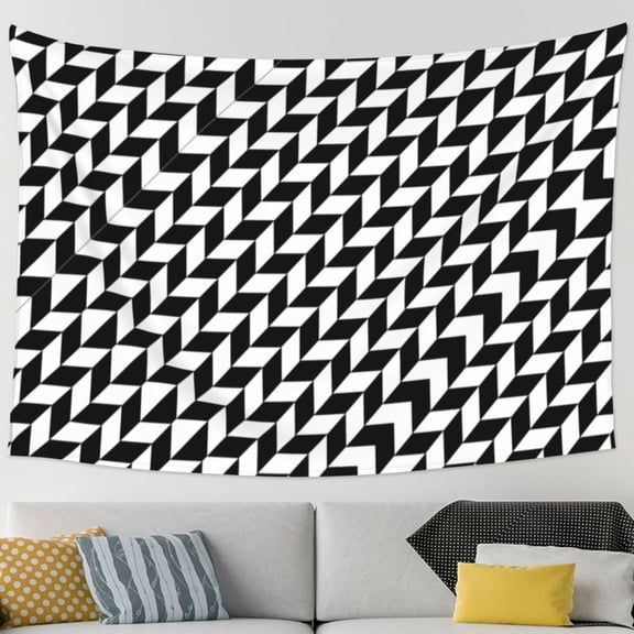 Black White Lattice Print Tapestry Bedroom Living Room Tapestry Room Decorative Aesthetic Tapestries (90 In * 60 In)