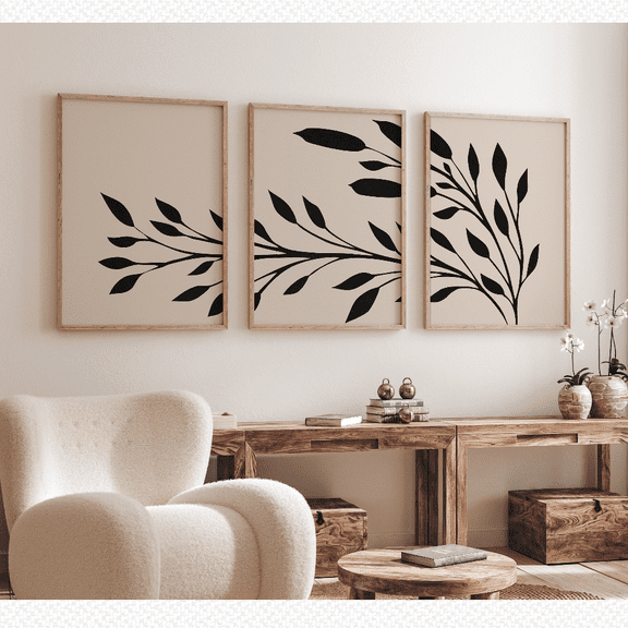 Black White Leaves Botanical Minimalist Boho Poster Set 3 Prints Set 3 , Poster Only