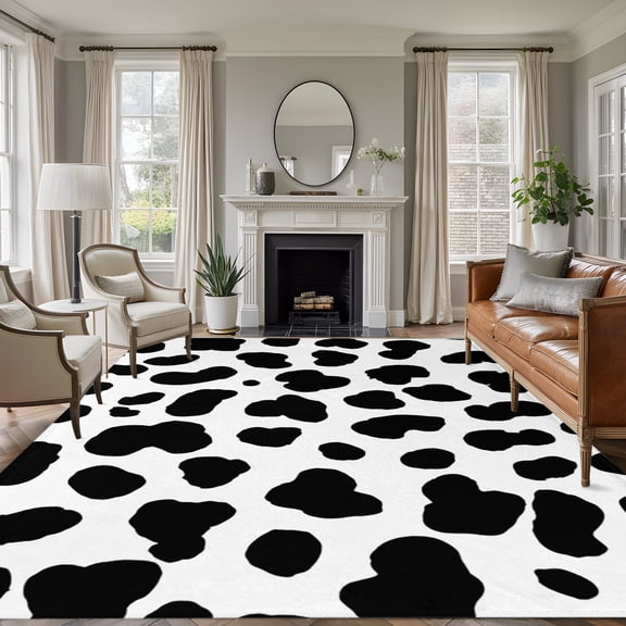 Black White Leopard 8'x10' Large Area Rug for Living Room Sectional Sofa, Rustic Minimalist Modern Aesthetic Washable Non Slip Low Pile Rectangle Area Rug