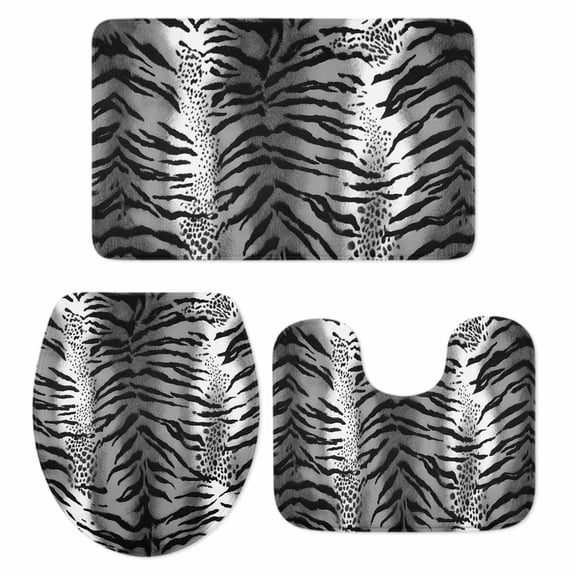 Black And White Leopard Bathroom Rugs Set Abstract Vintage Animal Prints Non Slip Absorbent Soft Bath Mats 3 Piece Set with Bathroom Rug, U-Shaped Floor Mat, Toilet Seat Cover Small Size