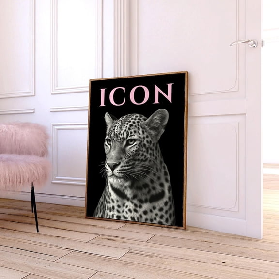 Black White Leopard Fashion Wall Art, Unframed Canvas Size 12x18