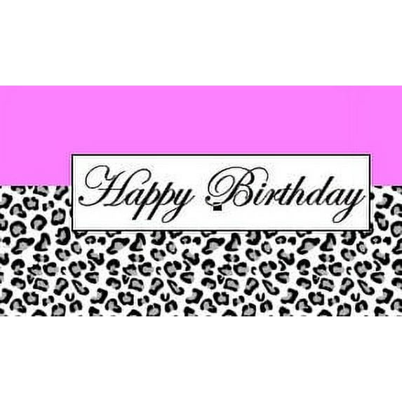 Black & White Leopard Happy Birthday Elegant Edible Frosting Photo Cake Topper - Hot Pink