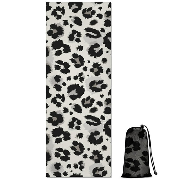 Black and White Leopard Pattern Hot Yoga Mat Towel Non Slip for Hot Yoga - Quick-Drying Yoga Mat Cover with 4 Corner Pockets with Travel Bag - Hot Yoga Towel Non Slip 70"x26"