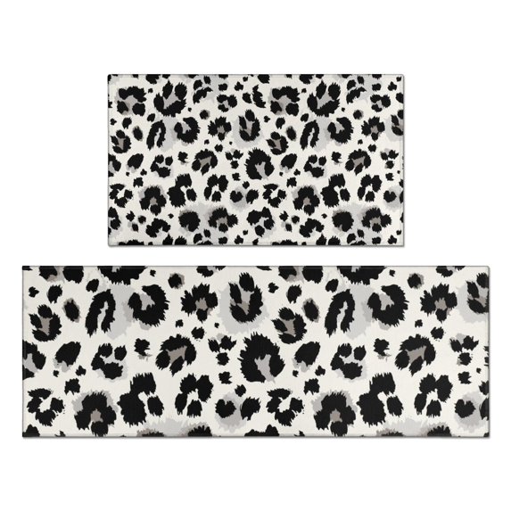 Black and White Leopard Pattern Kitchen Rugs Sets Of 2,Anti Fatigue Kitchen Mat Rugs Non Slip Washable,Decorative Kitchen Floor Mats for Kitchen,Sink,Laundry,17"x30"+17"x47"