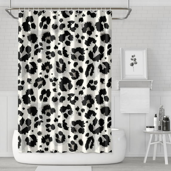 Black and White Leopard Pattern Shower Curtain 72"x72" ,Bathroom Decorative Shower Curtains Set with 12 Hooks,Modern Waterproof Washable Shower Curtain