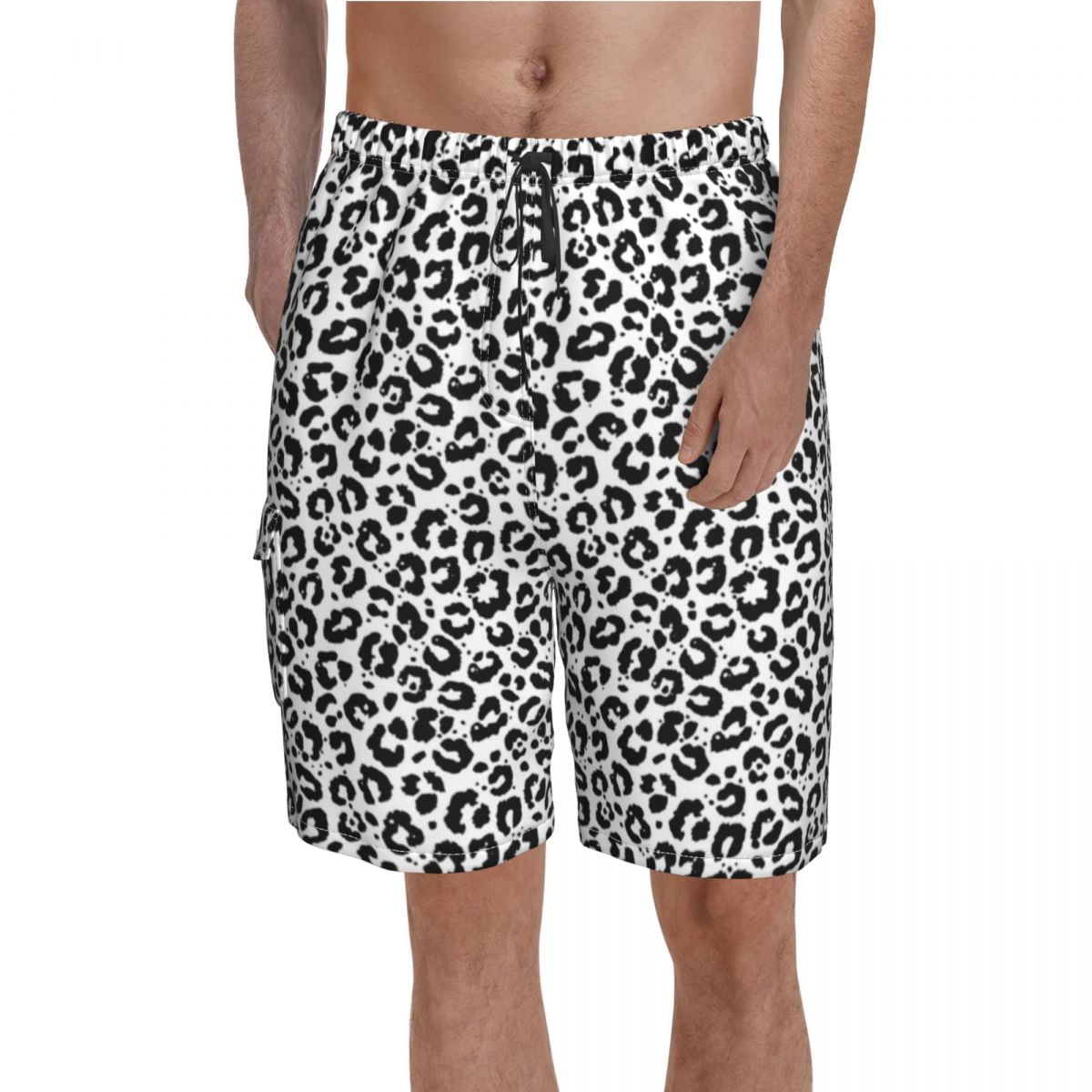 Black White Leopard Print Board Shorts Animale Snow Cheetah Pattern ...