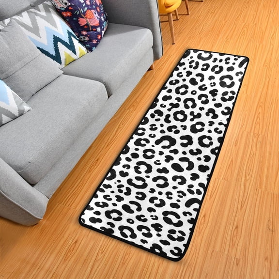 Black White Leopard Print Cheetah Long Floor Mat Runner Rug Area Rug Carpet Water Absorbent Non-Slip 72" x 24"
