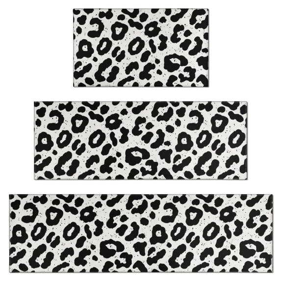 Black and White Leopard Print Kitchen Rugs Set Of 3, Non Slip Washable Kitchen Runner Rugs, Decorative Floor Mats for Sink Laundry and Home Use, 17"x30" + 17"x47" + 17"x59"