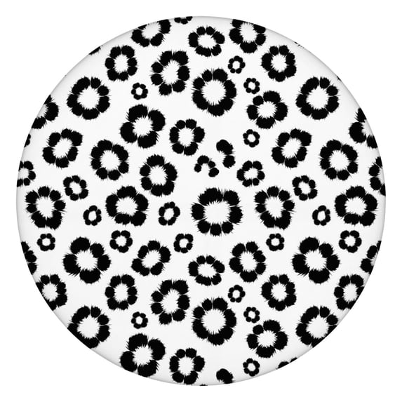 Black and White Leopard Print Pattern Round Fitted Tablecloth with Elastic Edge, Waterproof Dining Table Cover for Indoor Outdoor Camping and Daily Use
