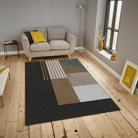 Black and White Line Square Carpet, Modern Minimalist Area Rugs, Porch Mat Clear Pattern Durable Quick-Drying Machine Washable for Living Room Study Bedroom Coffee Shop,2ft x 3ft
