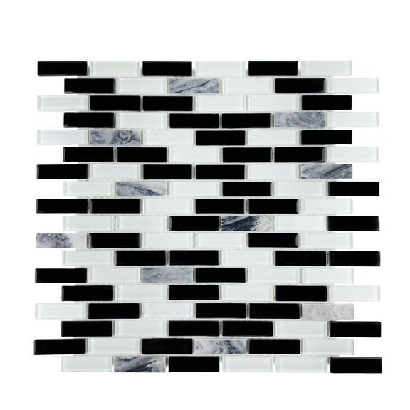 Black & White Linear Glass Mosaic Tile