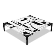 Black White Linear Grid Elevated Dog Bed, Modern Abstract Geometric Minimalist Lines Plaid Cooling Breathable Outdoor Raised Dog Cot Bed with Metal Frame Non-Slip Feet for Small Dog 20x20in