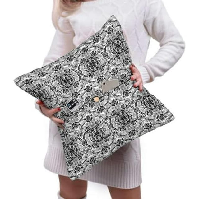 Black and White Linen Decorative Throw Pillow Covers Lace Pattern with