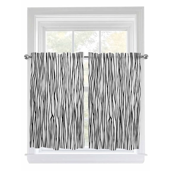 Black White Lines 2 Panel Kitchen Curtains for Windows, Retro Stripes Texture Minimalist Art Bathroom Privacy Curtain, Home Décor Window Treatment for Bedroom/Living Room 55"x45"