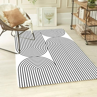 Black White Lines Area Rug, Minimalist Pattern Living Room Rugs, Washable Soft Fluffy Large Floor Carpet for Bedroom Living Room Office Holiday Decor 12"x20"