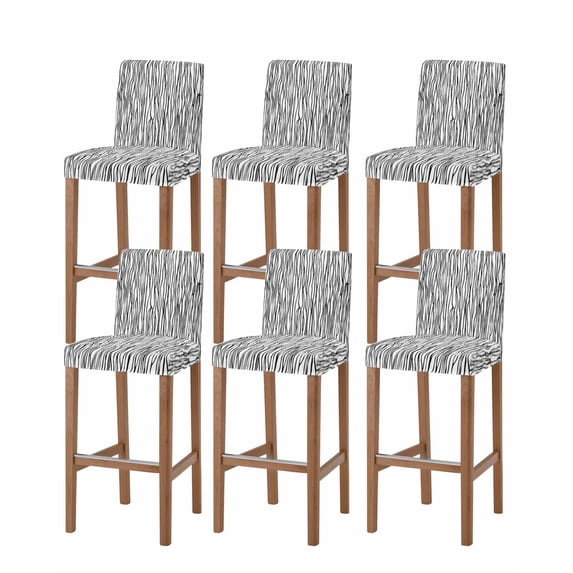 Black White Lines Bar Stool Covers Set of 6, Retro Stripes Texture Minimalist Art Stretch Washable Bar Chair Covers with Backs, Removable Pub Counter Height Chair Cover for Kitchen Dining Room Cafe