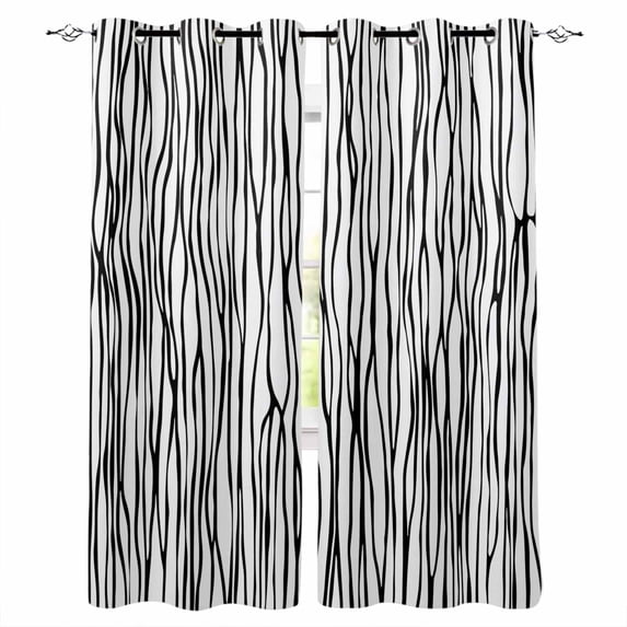 Black White Lines Blackout Curtains 45 Inches Long, Kitchen Black Out Window Treatments, Retro Stripes Texture Minimalist Art Thermal Insulated Lined Drapes for Small Window with Grommet 42"x45"