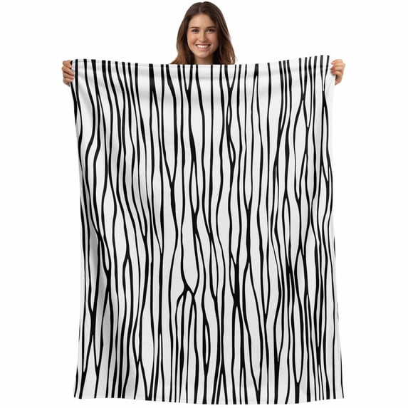 Black White Lines Blanket Soft Cozy Warm Throw Blanket for Couch, Plush Fuzzy Flannel Fleece Blankets for Sofa, Retro Stripes Texture Minimalist Art Bed Blankets Lightweight Gifts for Women, 50"x80"