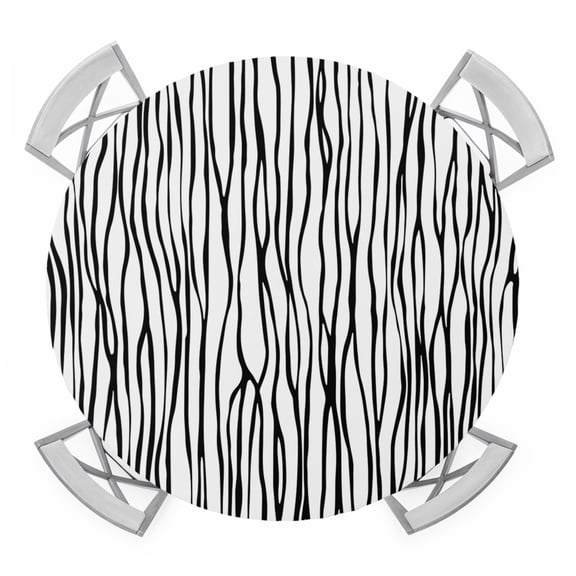 Black White Lines Round Tablecloth for 36-44 Inch Tables,Fitted Table Cover with Elastic Edge,Retro Stripes Texture Minimalist Art Waterproof Outdoor Table Cloth Protector for Patio Garden Dinner